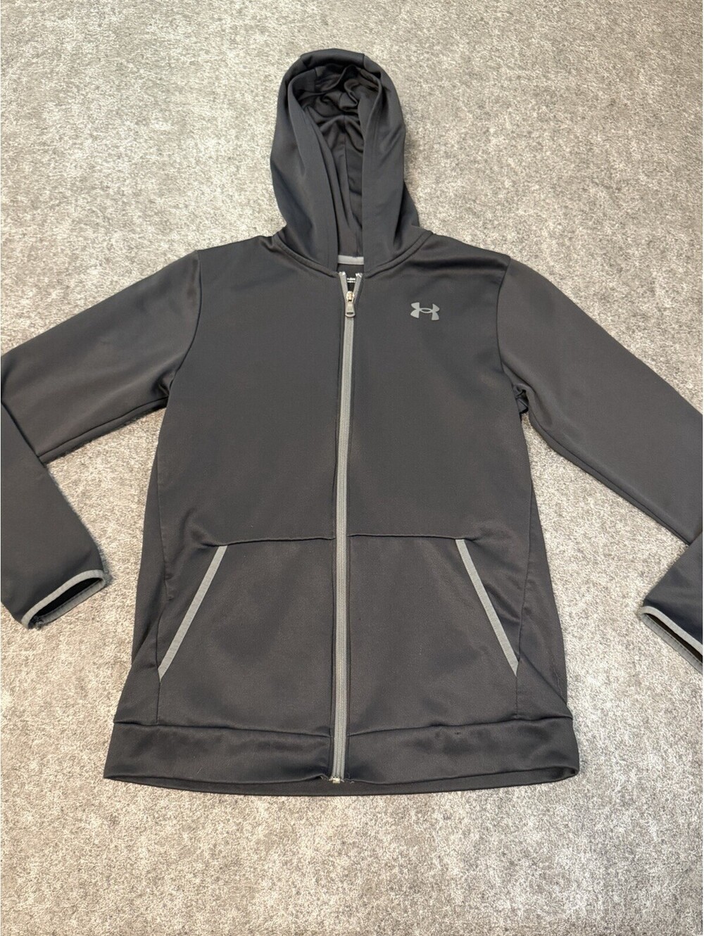 Under Armour Boys Youth XL Black Full Zip Hoodie Loose Fit Fleece Athletic